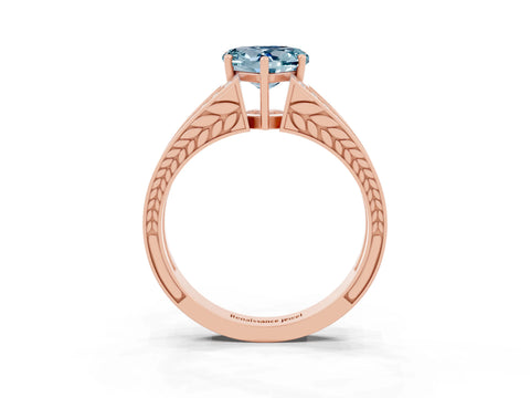 Rose gold Heart Cut Aquamarine Split Shank Ring with Pavé Band and Four-Prong Setting_3