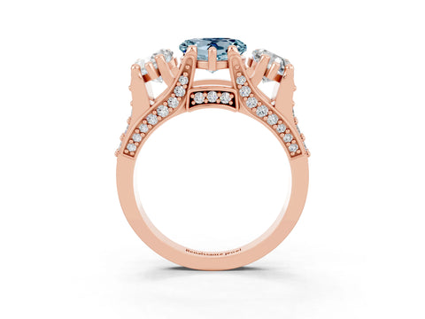 Rose gold Heart Cut Aquamarine Three-Stone Ring with Channel Set Band and Four-Prong Setting_3