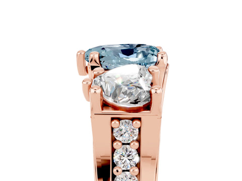 Rose gold Heart Cut Aquamarine Three-Stone Ring with Channel Set Band and Four-Prong Setting_5