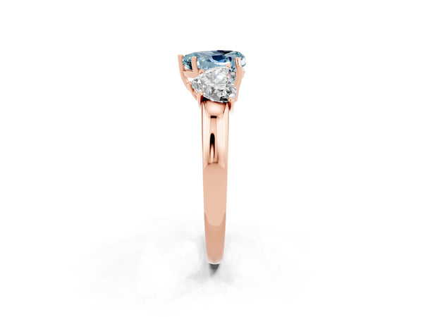 Rose gold Heart Cut Aquamarine Three-Stone Ring with Four-Prong Setting and Classic Band