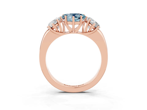 Rose gold Heart Cut Aquamarine Three-Stone Ring with Four-Prong Setting and Classic Band_3