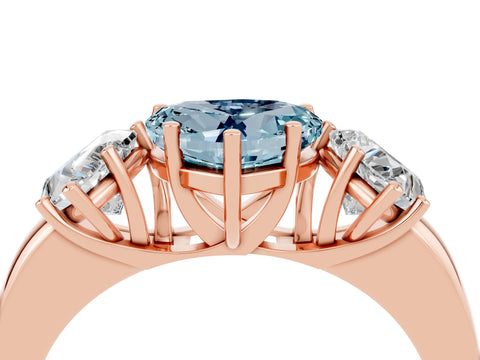 Rose gold Heart Cut Aquamarine Three-Stone Ring with Four-Prong Setting and Classic Band_4