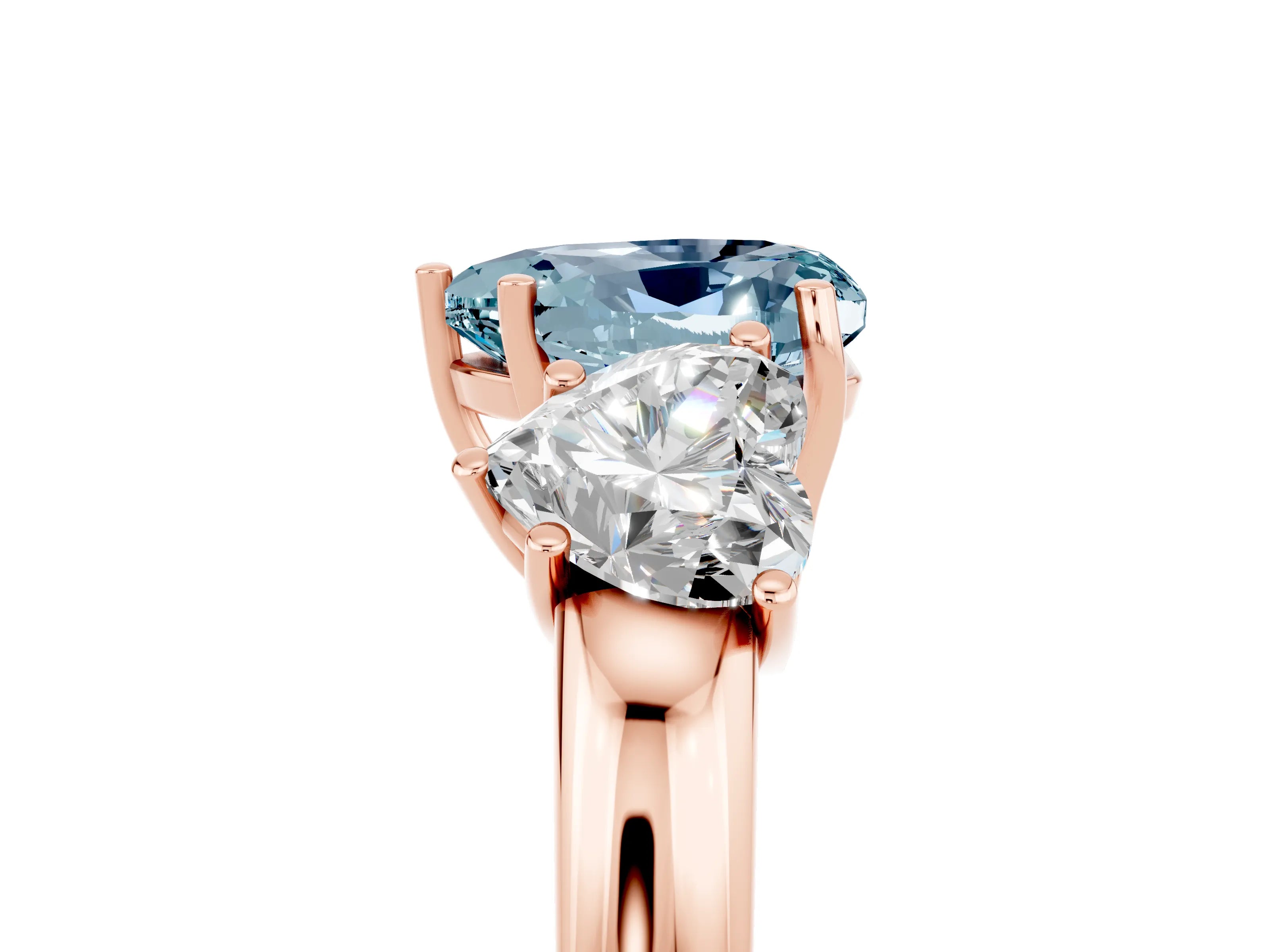 Rose gold Heart Cut Aquamarine Three-Stone Ring with Four-Prong Setting and Classic Band_5