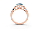 Rose gold Heart Cut Aquamarine Three-Stone Ring with Pavé Split Shank and Four-Prong Setting_3