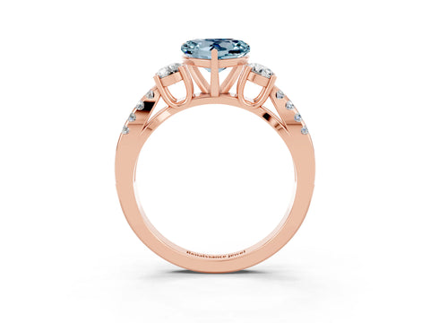 Rose gold Heart Cut Aquamarine Three-Stone Ring with Pavé Split Shank and Four-Prong Setting_3