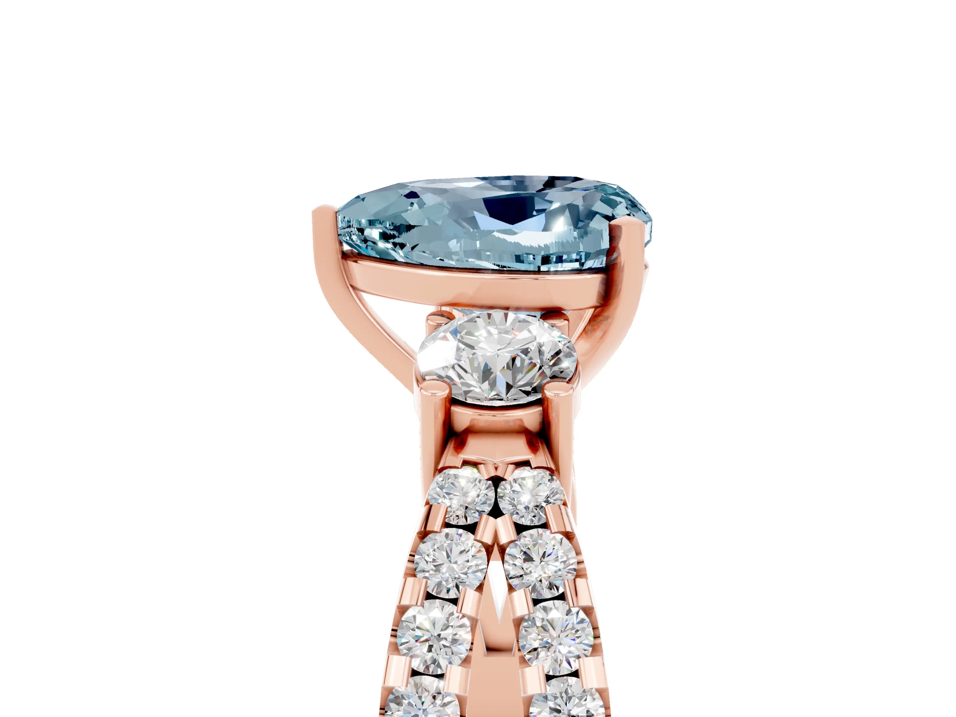 Rose gold Heart Cut Aquamarine Three-Stone Ring with Pavé Split Shank and Four-Prong Setting_5