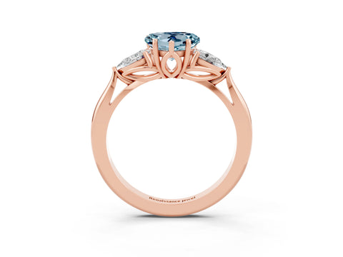Rose gold Heart Cut Aquamarine Three-Stone Ring with Pear Side Stones and Four-Prong Setting_15