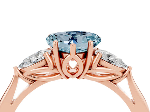Rose gold Heart Cut Aquamarine Three-Stone Ring with Pear Side Stones and Four-Prong Setting_16