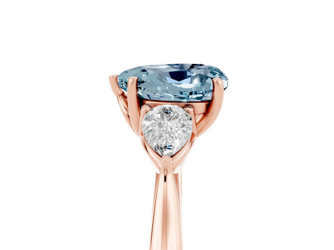 Rose gold Heart Cut Aquamarine Three-Stone Ring with Pear Side Stones and Four-Prong Setting_17