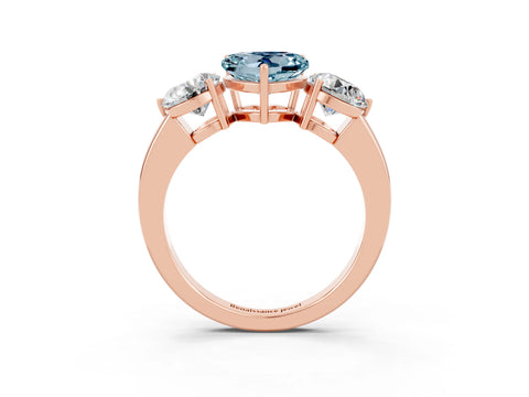 Rose gold Heart Cut Aquamarine Three-Stone Ring with Prong Setting and Classic Band_3