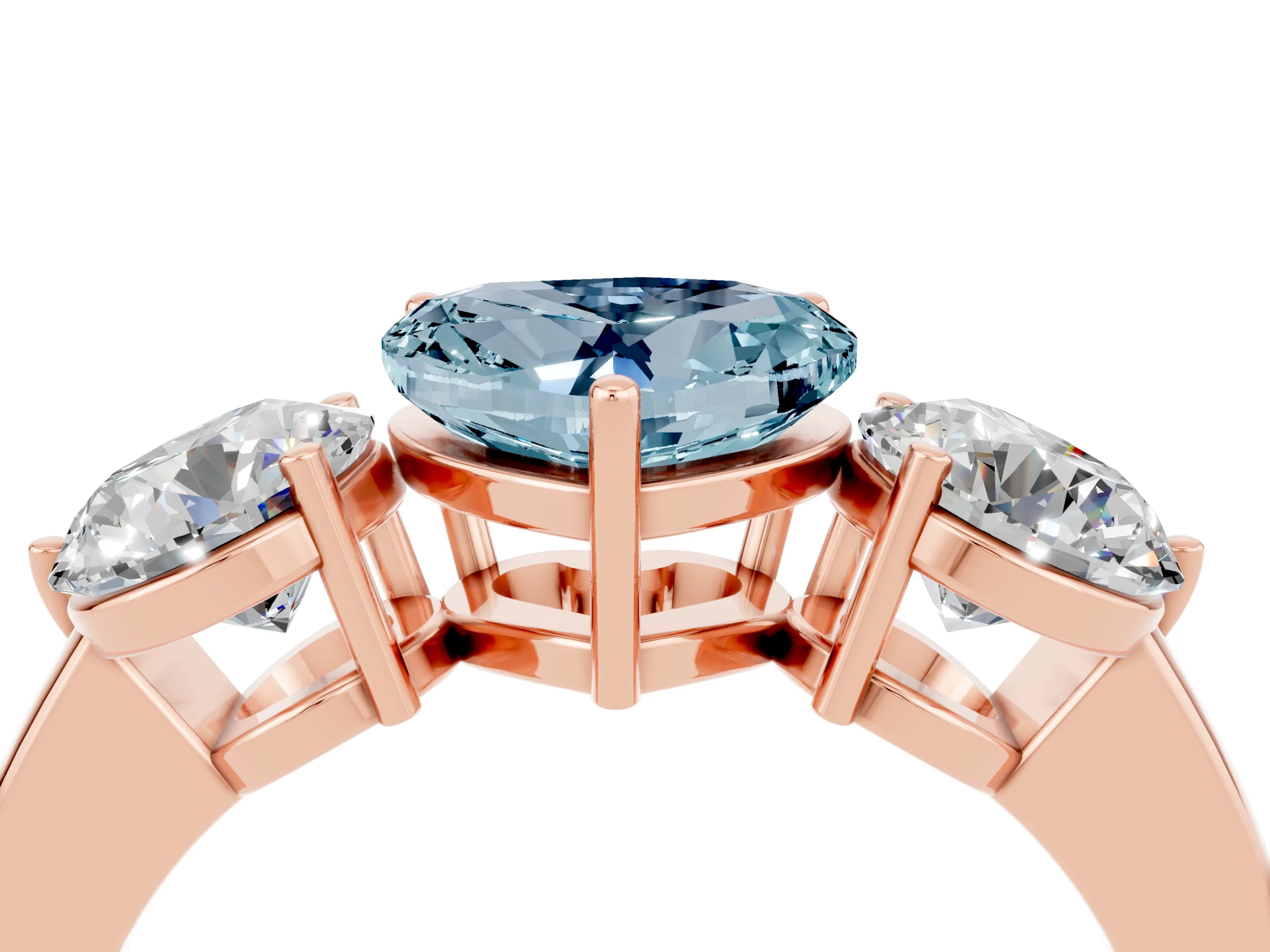 Rose gold Heart Cut Aquamarine Three-Stone Ring with Prong Setting and Classic Band_4