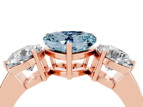 Rose gold Heart Cut Aquamarine Three-Stone Ring with Prong Setting and Classic Band_4