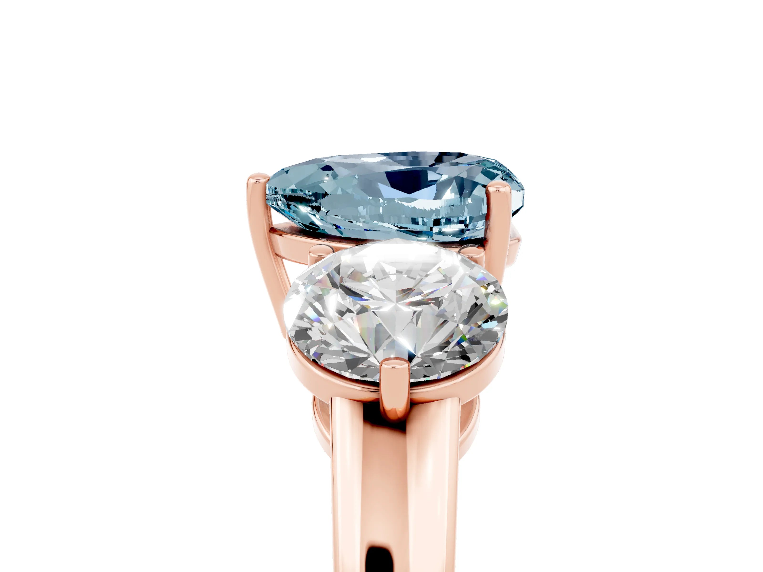 Rose gold Heart Cut Aquamarine Three-Stone Ring with Prong Setting and Classic Band_5