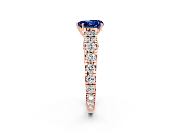 Rose gold Heart Cut Blue Sapphire Classic Solitaire Ring with Pavé Band and Four-Prong Setting