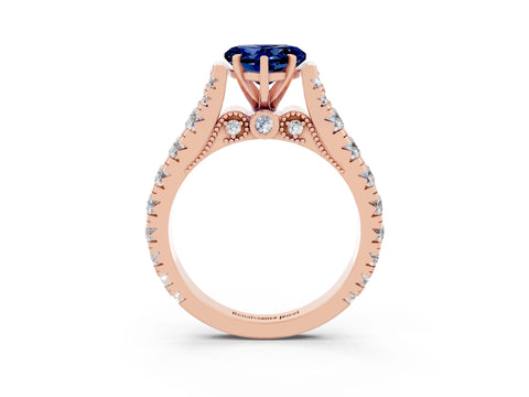 Rose gold Heart Cut Blue Sapphire Classic Solitaire Ring with Pavé Band and Four-Prong Setting_3