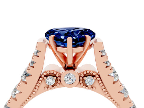Rose gold Heart Cut Blue Sapphire Classic Solitaire Ring with Pavé Band and Four-Prong Setting_4