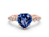 Rose gold Heart Cut Blue Sapphire Cluster Side Stone Solitaire Ring with Prong Setting_24
