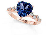 Rose gold Heart Cut Blue Sapphire Cluster Side Stone Solitaire Ring with Prong Setting_25