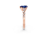 Rose gold Heart Cut Blue Sapphire Cluster Side Stone Solitaire Ring with Prong Setting_26