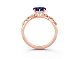 Rose gold Heart Cut Blue Sapphire Cluster Side Stone Solitaire Ring with Prong Setting_27