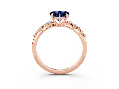 Rose gold Heart Cut Blue Sapphire Cluster Side Stone Solitaire Ring with Prong Setting_27