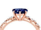 Rose gold Heart Cut Blue Sapphire Cluster Side Stone Solitaire Ring with Prong Setting_28