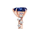 Rose gold Heart Cut Blue Sapphire Cluster Side Stone Solitaire Ring with Prong Setting_29
