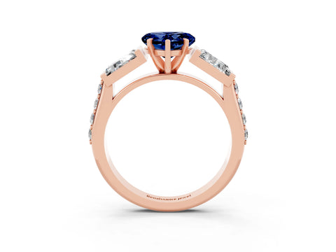 Rose gold Heart Cut Blue Sapphire Engagement Ring with Baguette Side Stones and Channel Set Band_3