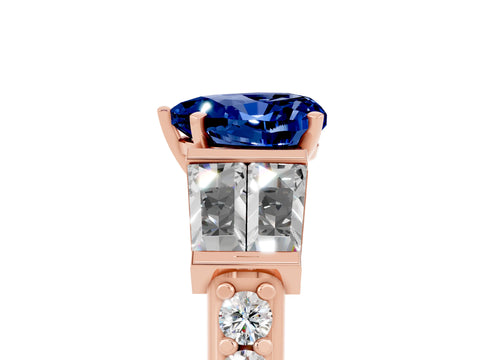 Rose gold Heart Cut Blue Sapphire Engagement Ring with Baguette Side Stones and Channel Set Band_5