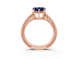 Rose gold Heart Cut Blue Sapphire Engagement Ring with Milgrain Channel Set Band and Prong Setting_3