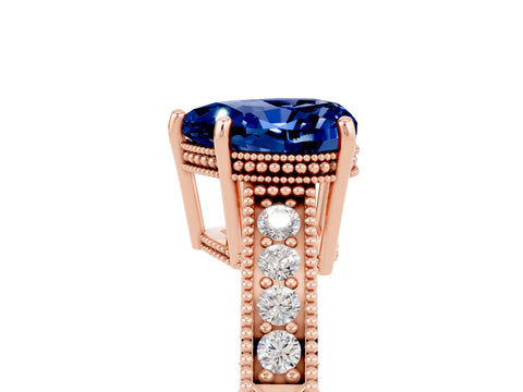 Rose gold Heart Cut Blue Sapphire Engagement Ring with Milgrain Channel Set Band and Prong Setting_5