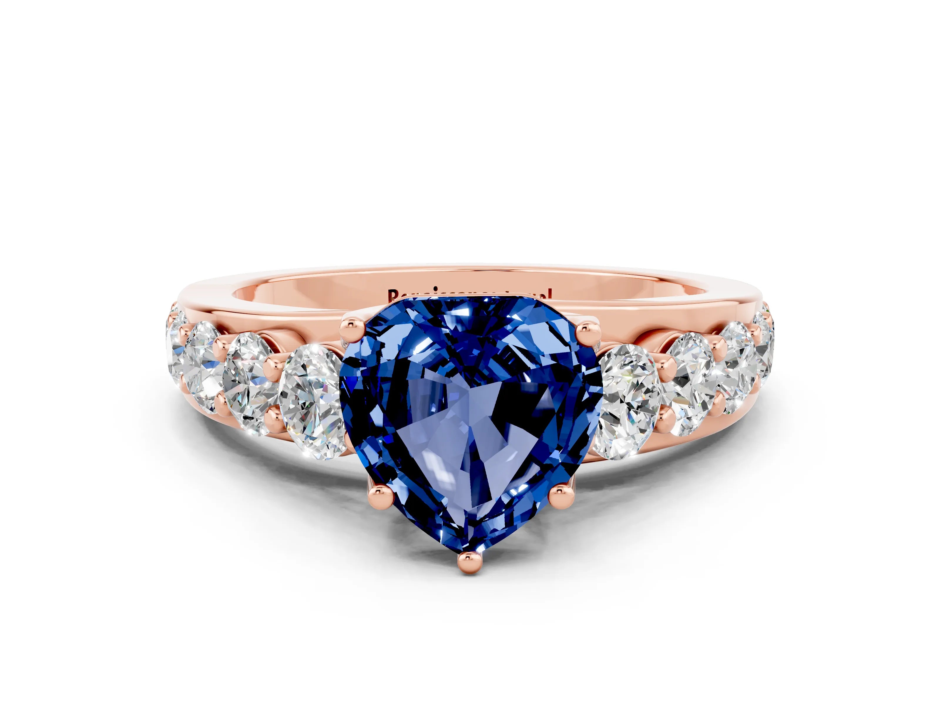 Rose gold Heart Cut Blue Sapphire Engagement Ring with Pavé Band and Four-Prong Setting