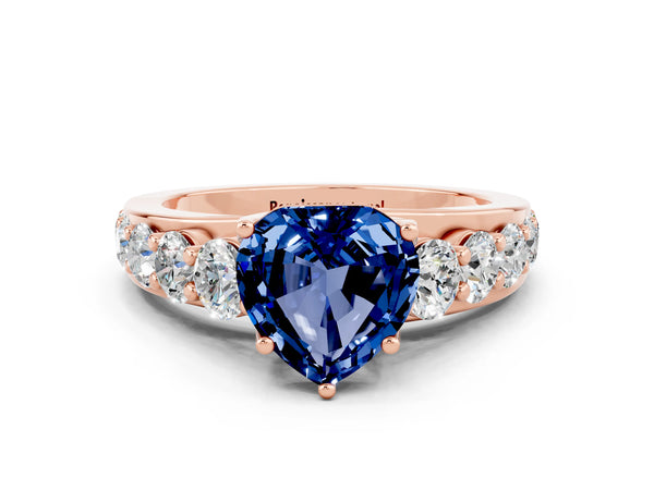 Rose gold Heart Cut Blue Sapphire Engagement Ring with Pavé Band and Four-Prong Setting