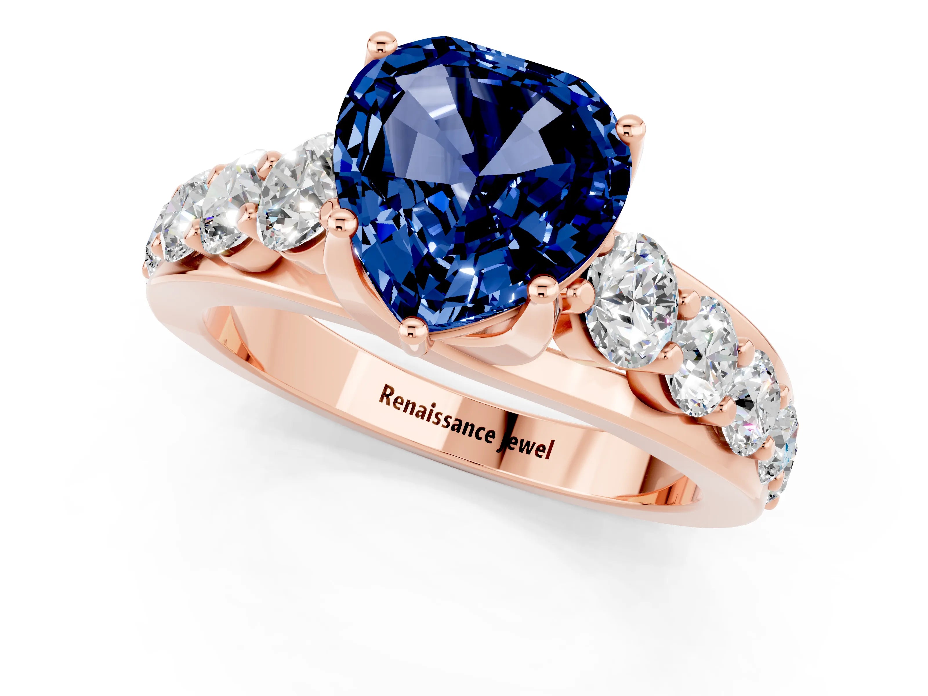 Rose gold Heart Cut Blue Sapphire Engagement Ring with Pavé Band and Four-Prong Setting_1