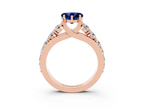 Rose gold Heart Cut Blue Sapphire Engagement Ring with Pavé Band and Four-Prong Setting_3