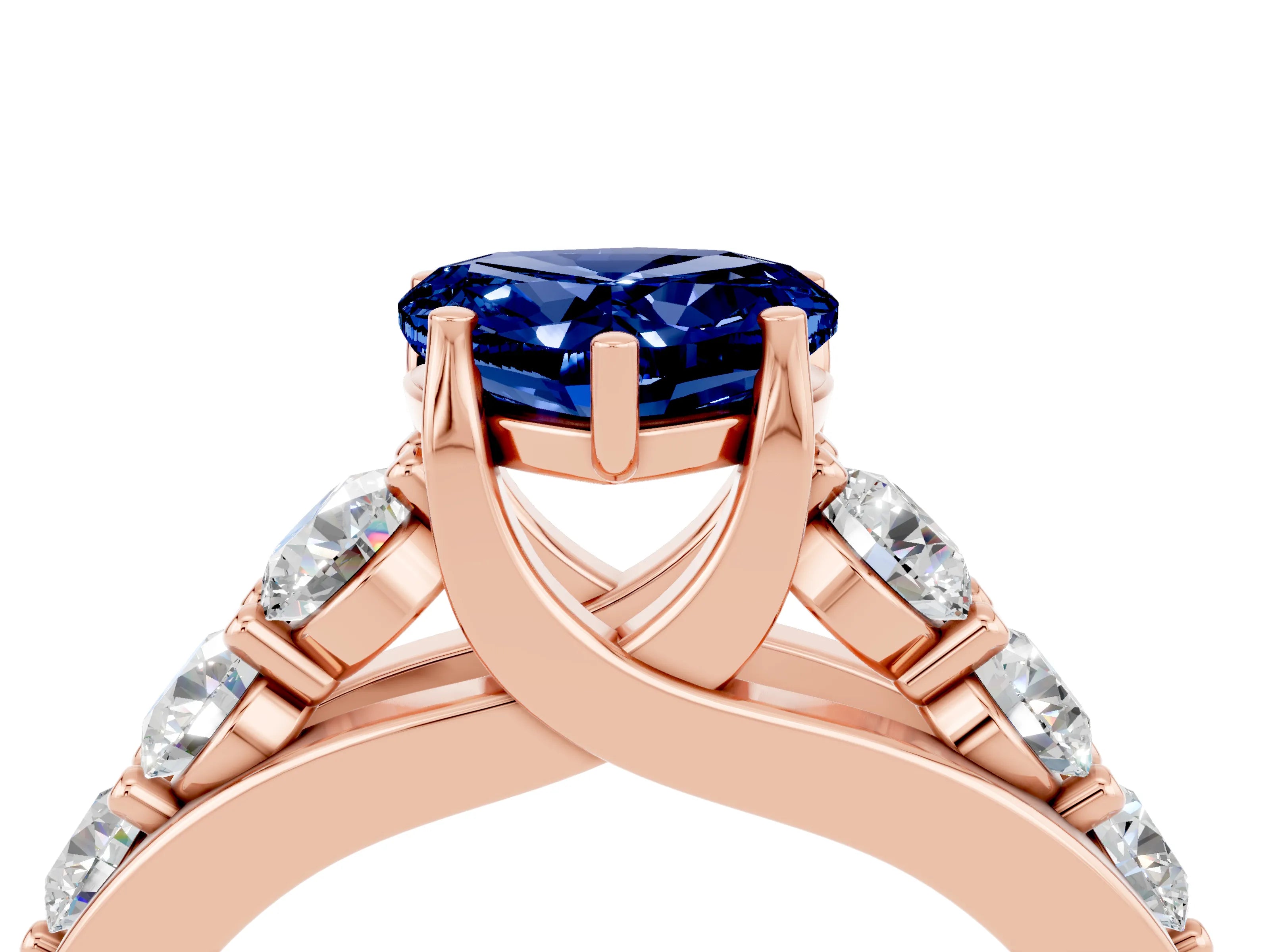 Rose gold Heart Cut Blue Sapphire Engagement Ring with Pavé Band and Four-Prong Setting_4