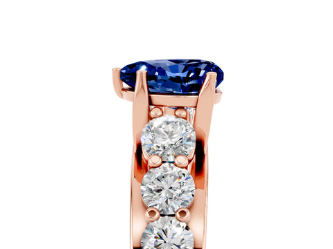 Rose gold Heart Cut Blue Sapphire Engagement Ring with Pavé Band and Four-Prong Setting_5