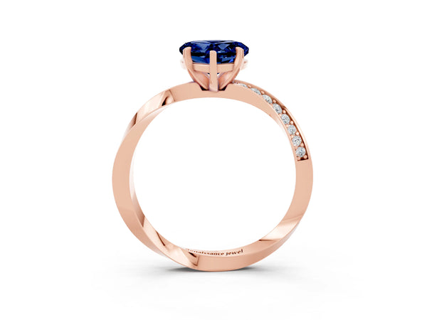 Rose gold Heart Cut Blue Sapphire Engagement Ring with Side Stone Accents and Four-Prong Setting