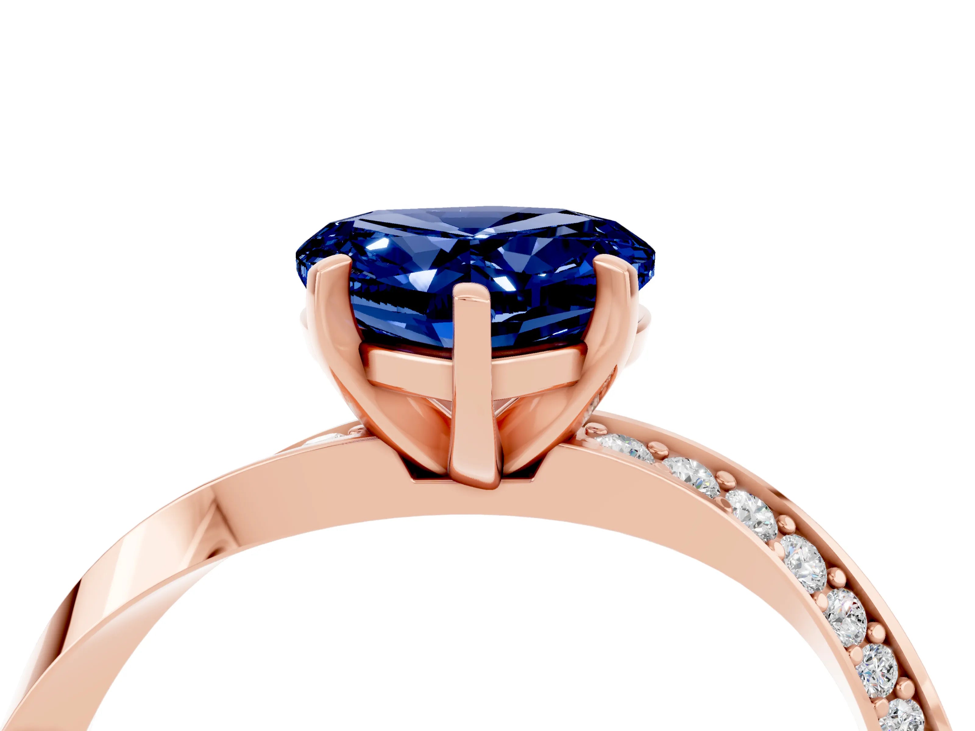 Rose gold Heart Cut Blue Sapphire Engagement Ring with Side Stone Accents and Four-Prong Setting_28