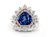 Rose gold Heart Cut Blue Sapphire Floral Double Halo Engagement Ring with Prong Setting_84