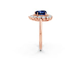 Rose gold Heart Cut Blue Sapphire Floral Double Halo Engagement Ring with Prong Setting_86
