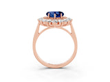Rose gold Heart Cut Blue Sapphire Floral Double Halo Engagement Ring with Prong Setting_87