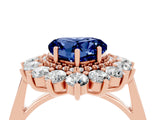 Rose gold Heart Cut Blue Sapphire Floral Double Halo Engagement Ring with Prong Setting_88