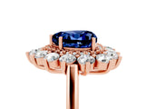 Rose gold Heart Cut Blue Sapphire Floral Double Halo Engagement Ring with Prong Setting_89