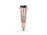 Rose gold Heart Cut Blue Sapphire Halo Engagement Ring with Split Shank and Four-Prong Setting_2