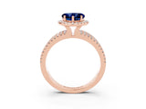 Rose gold Heart Cut Blue Sapphire Halo Engagement Ring with Split Shank and Four-Prong Setting_3