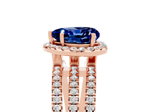 Rose gold Heart Cut Blue Sapphire Halo Engagement Ring with Split Shank and Four-Prong Setting_5