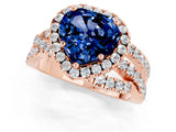 Rose gold Heart Cut Blue Sapphire Halo Ring with Round Split Shank and Prong Setting_49