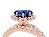 Rose gold Heart Cut Blue Sapphire Halo Ring with Round Split Shank and Prong Setting_52