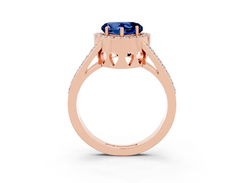 Rose gold Heart Cut Blue Sapphire Halo Ring with Split Shank U-Prong Band and Four-Prong Setting_3